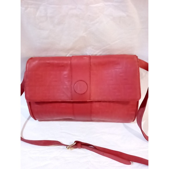 Fendi Zucca FF Red Leather Crossbody Bag - Picture 2 of 16